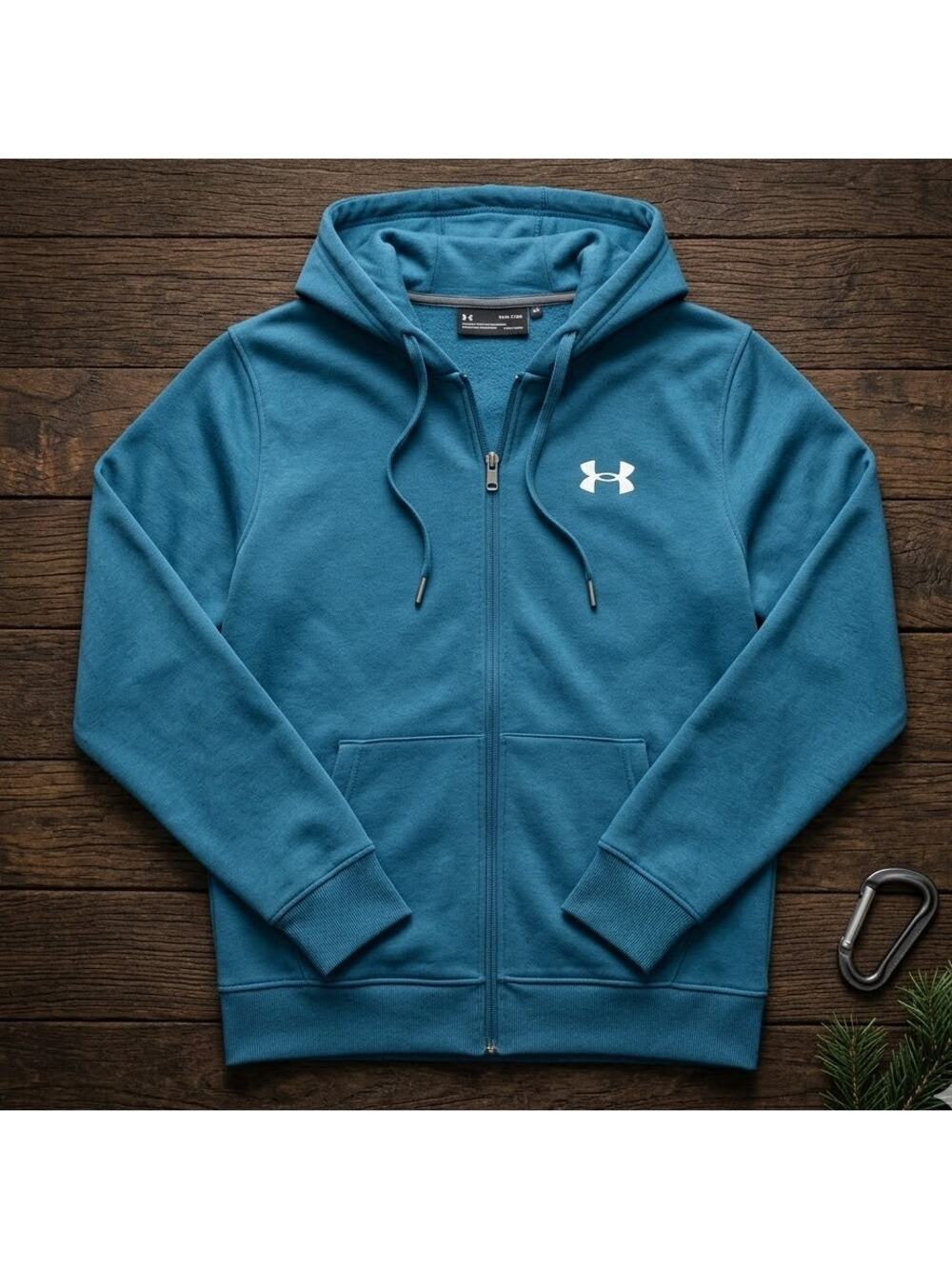 Under Armour Full Zip Hoodie Men's XL Teal Slate Blue Fleece Lined Sweatshirt
